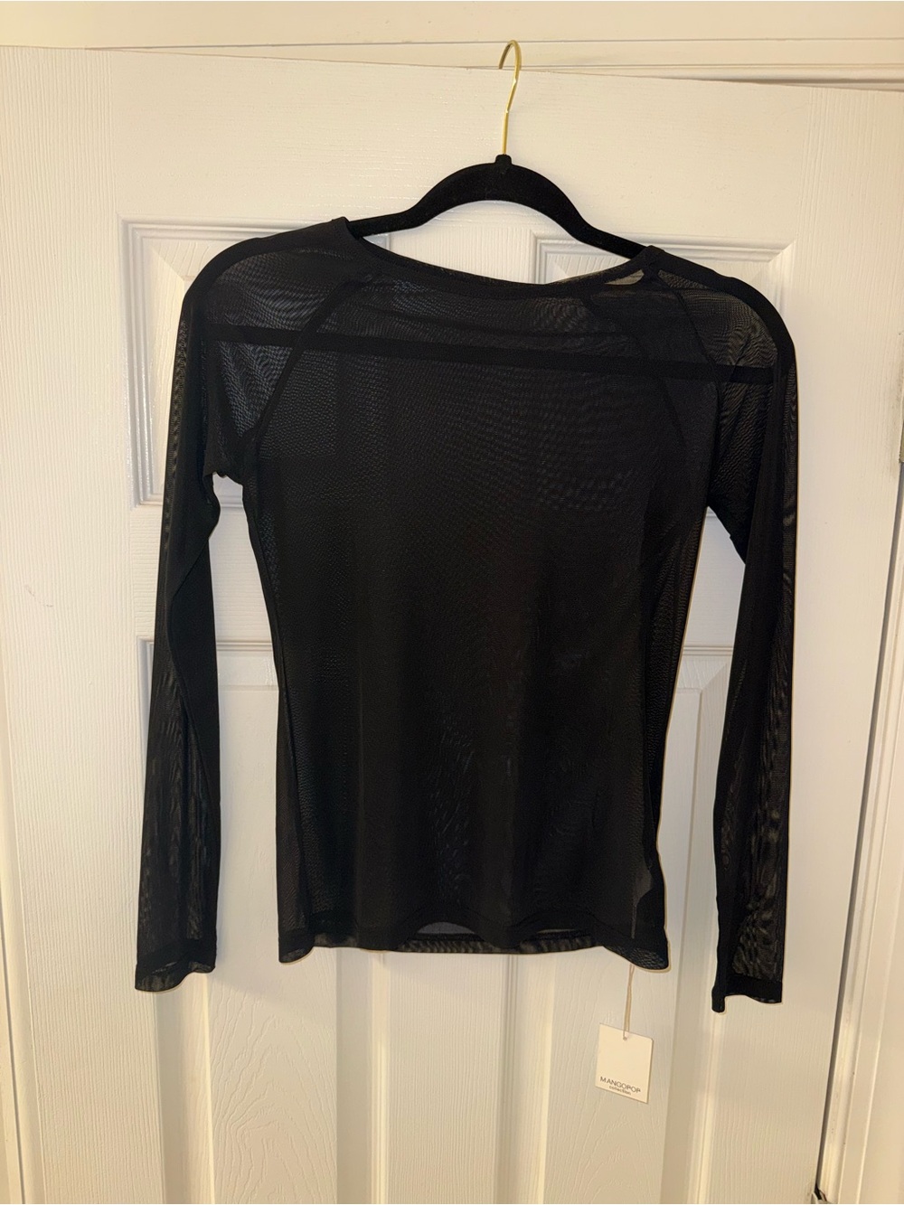 Black Sheer Long-Sleeve Mesh Tee